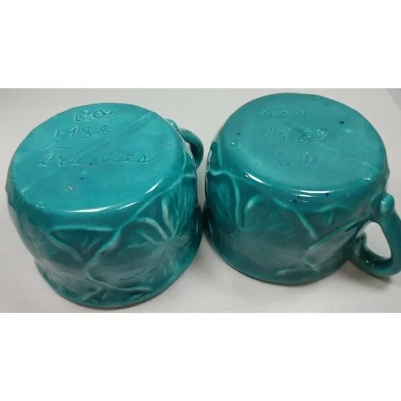 Vintage Ceramic Blue Abstract Hand Painted Serveware Coffee Mug Set Of 2 1988 - Picture 8 of 9